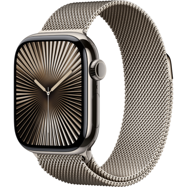 Apple Watch Series 10 46mm Natural Titanium Case Natural Stainless Steel Milanese Loop